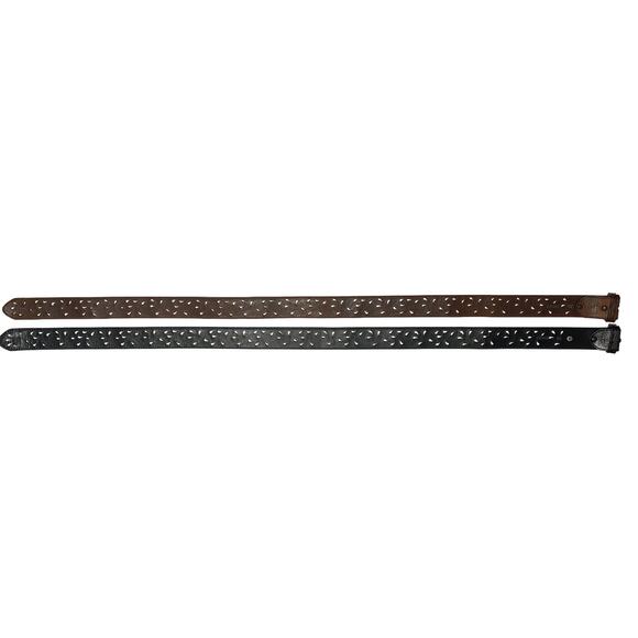 Tony Lama Interchangeable Trophy Western Leather Belt Set Tooled Silver Buckle
